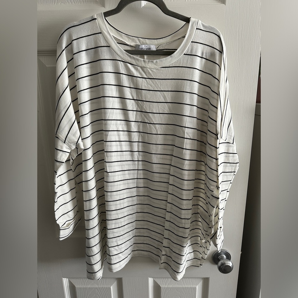 Carly Jean Los Angeles Black and White Striped Long Sleeve Tee